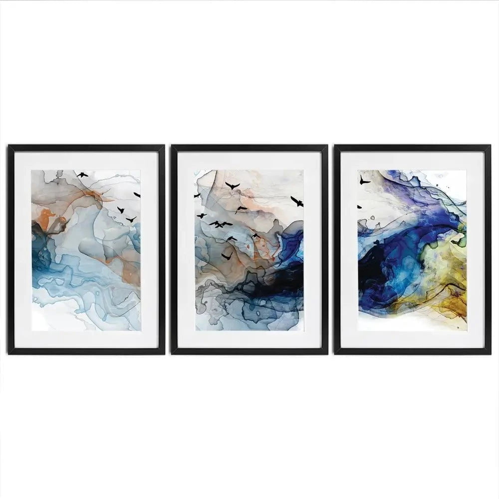 Abstract Birds Framed Art Print Trio