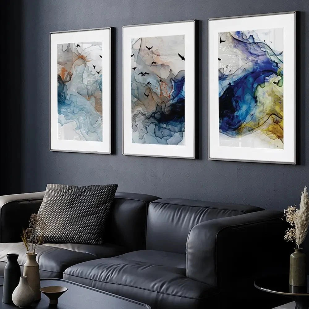 Abstract Birds Framed Art Print Trio