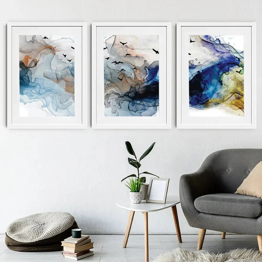 Abstract Birds Framed Art Print Trio