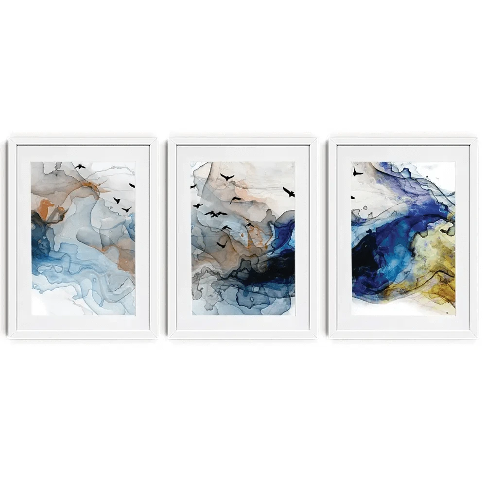Abstract Birds Framed Art Print Trio