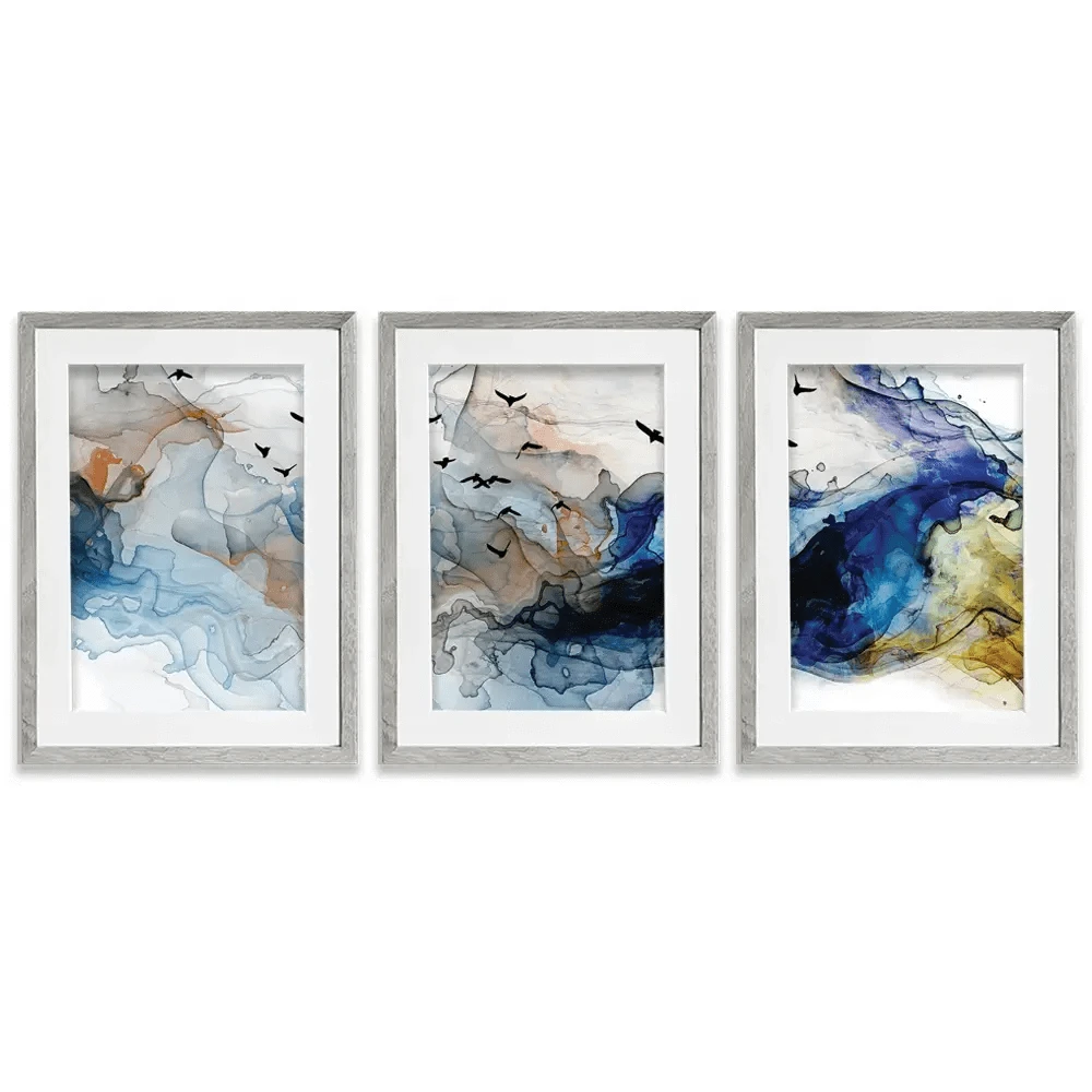 Abstract Birds Framed Art Print Trio