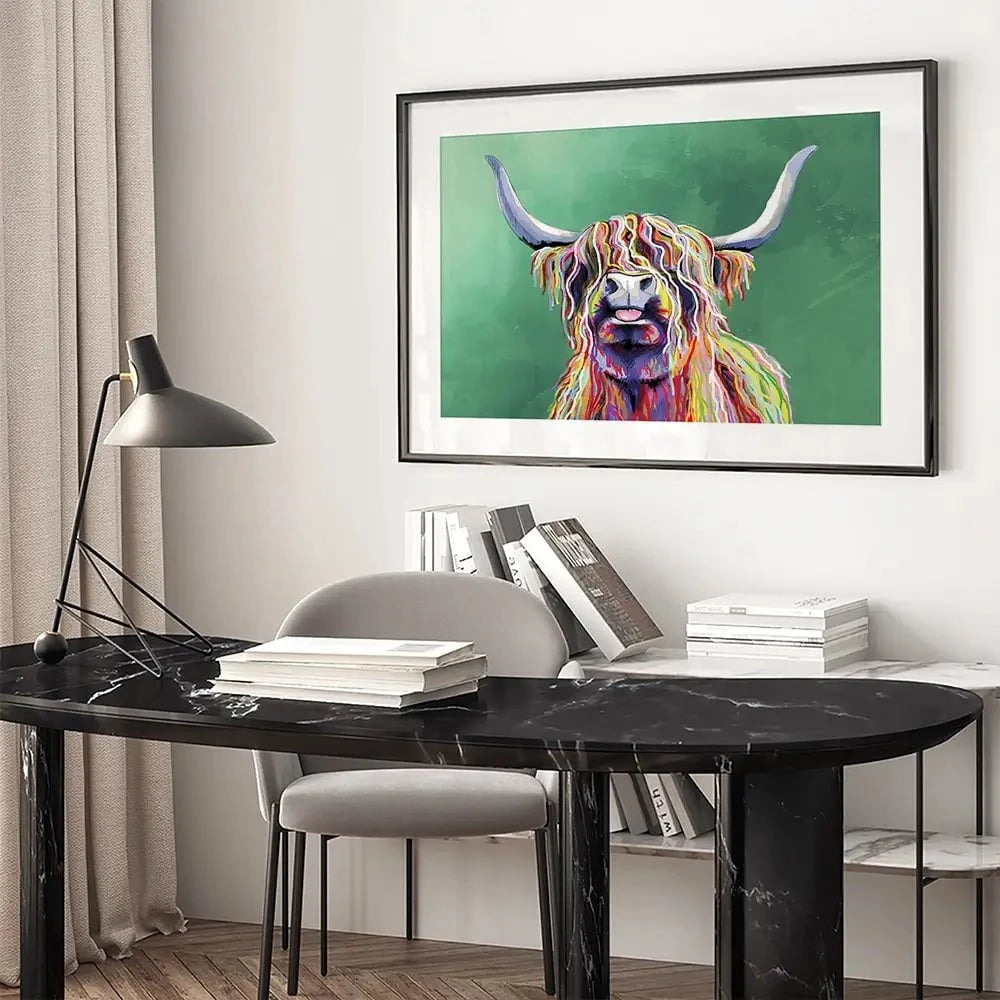 Colourful Highland Cow Framed Art Print