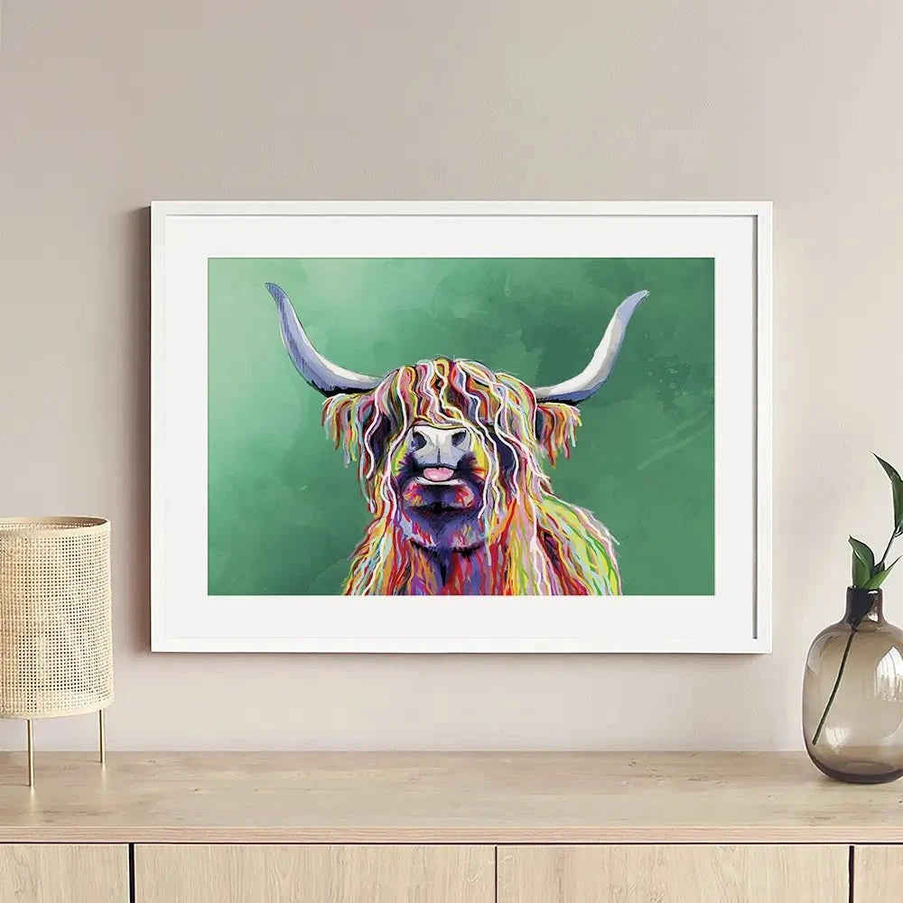 Colourful Highland Cow Framed Art Print