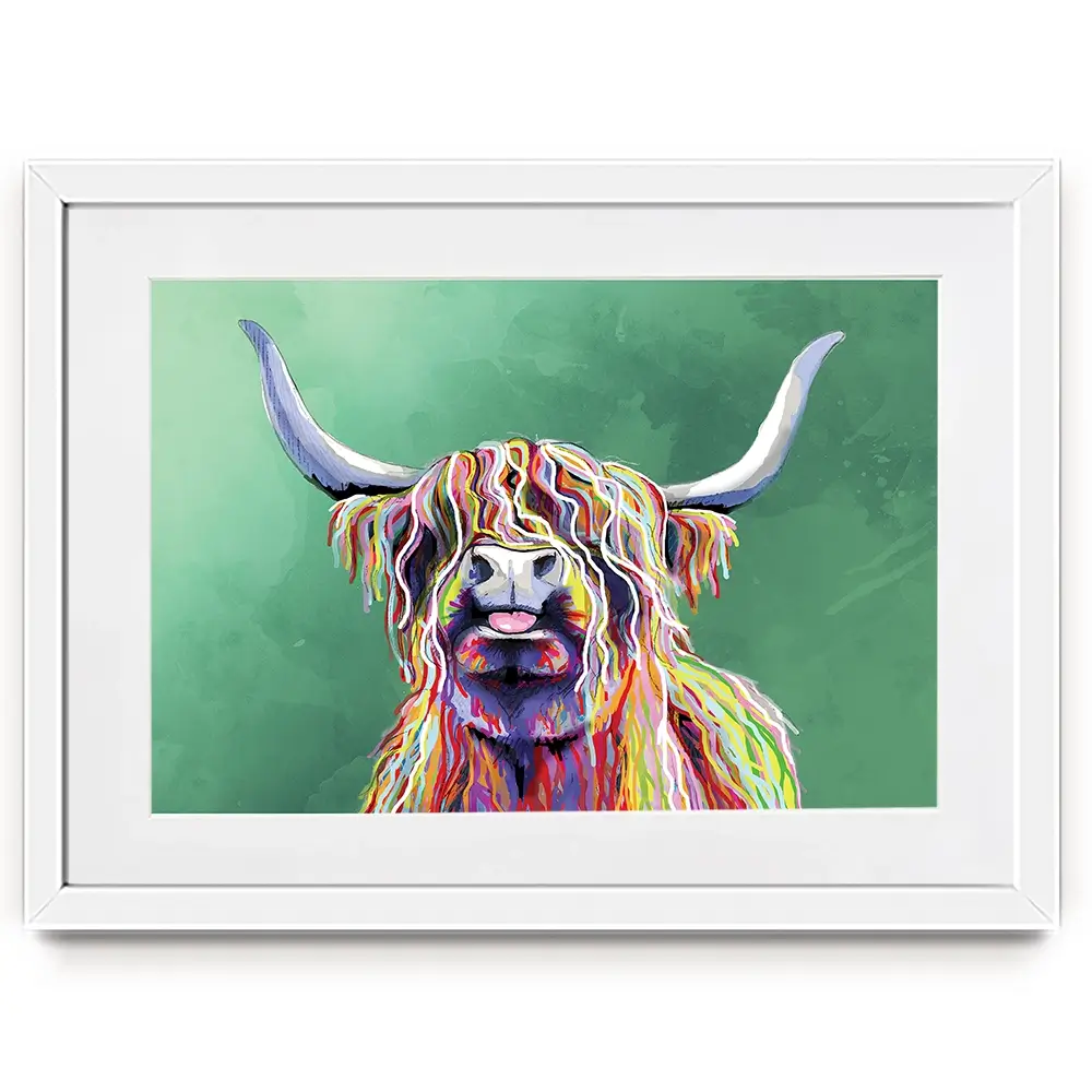 Colourful Highland Cow Framed Art Print