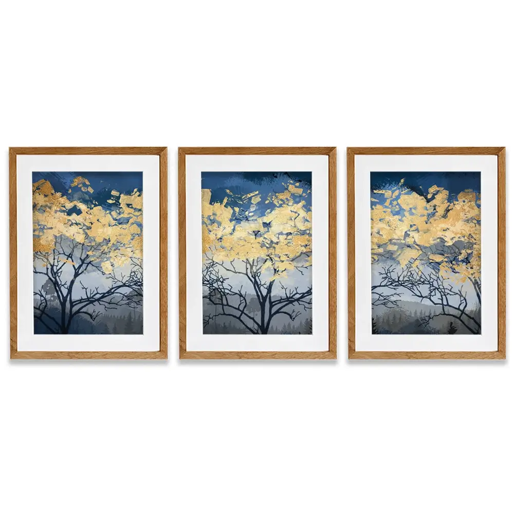Golden Trees Framed Art Print Trio