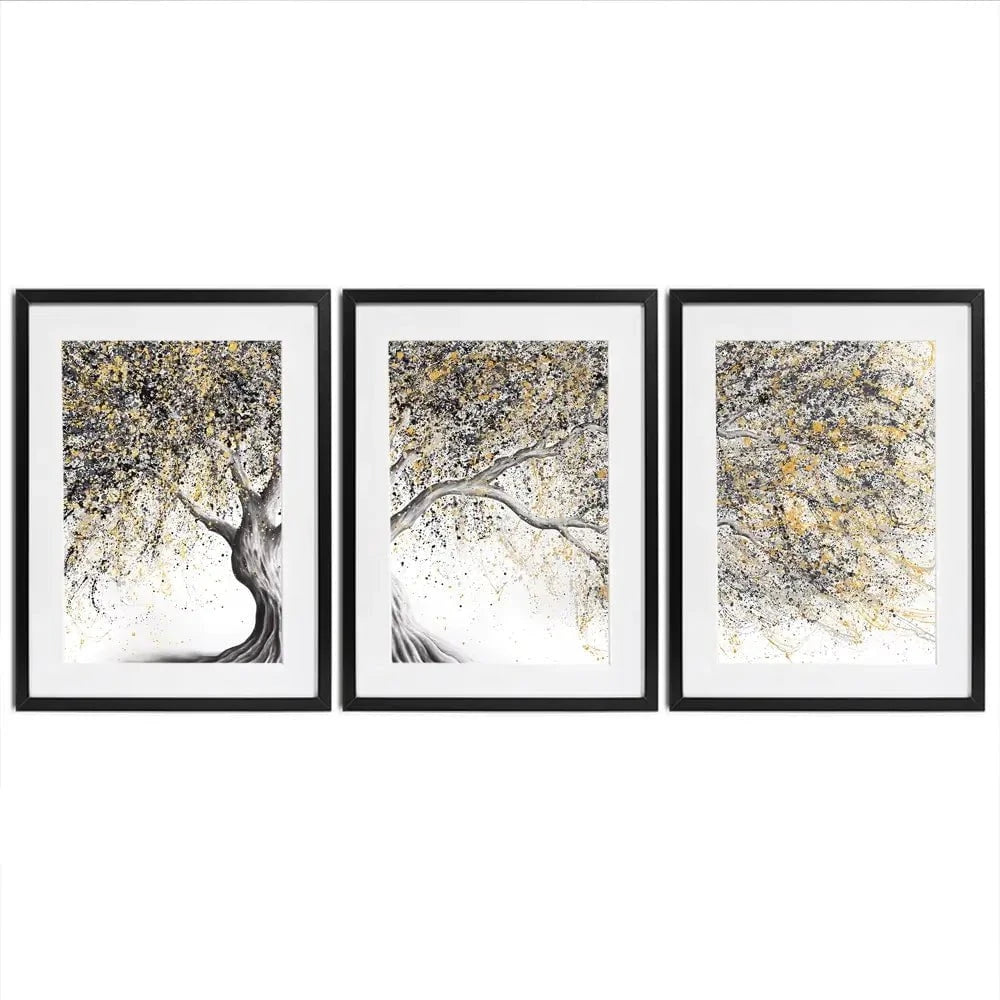 Golden Onyx Tree Framed Art Print Trio