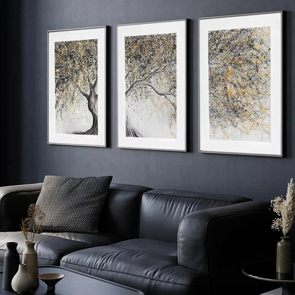 Golden Onyx Tree Framed Art Print Trio