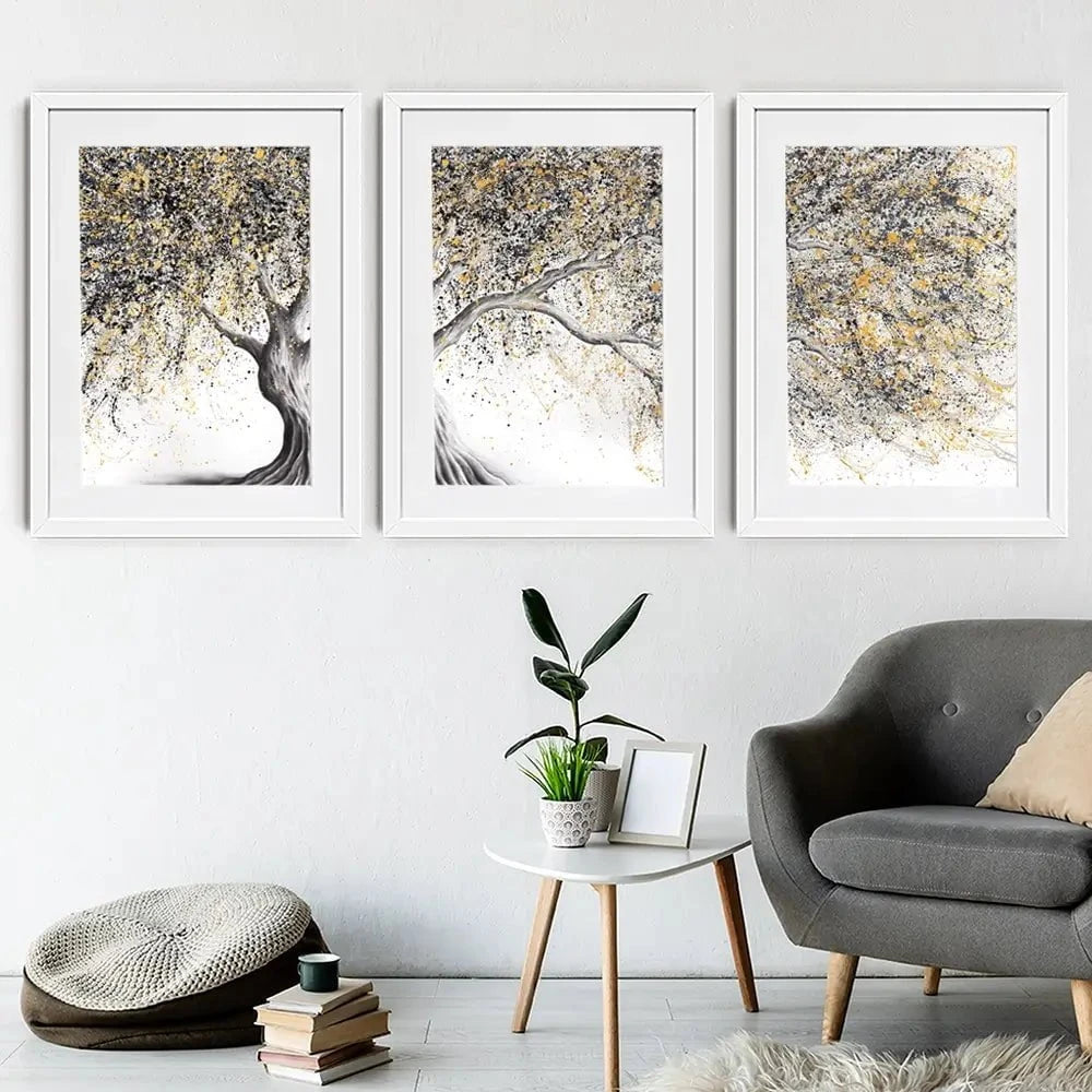 Golden Onyx Tree Framed Art Print Trio