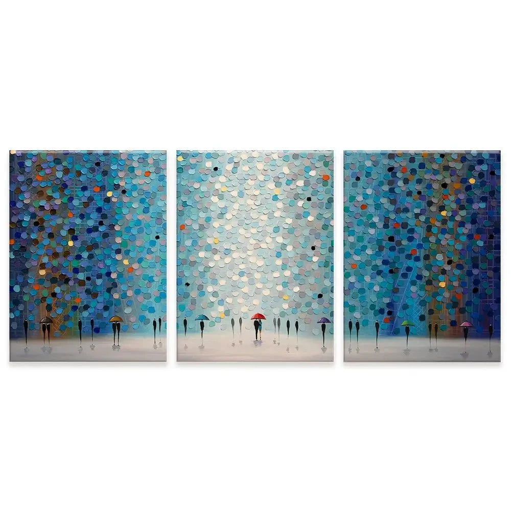 Umbrellas At Night Trio Canvas Print