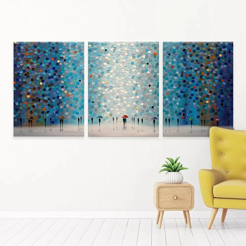 Umbrellas At Night Trio Canvas Print