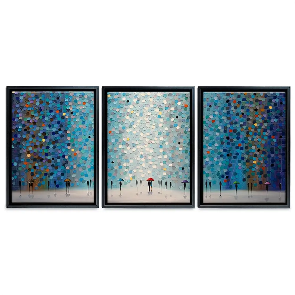 Umbrellas At Night Trio Canvas Print