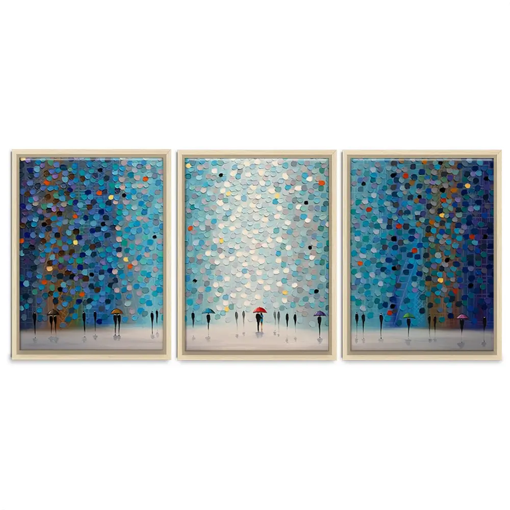Umbrellas At Night Trio Canvas Print