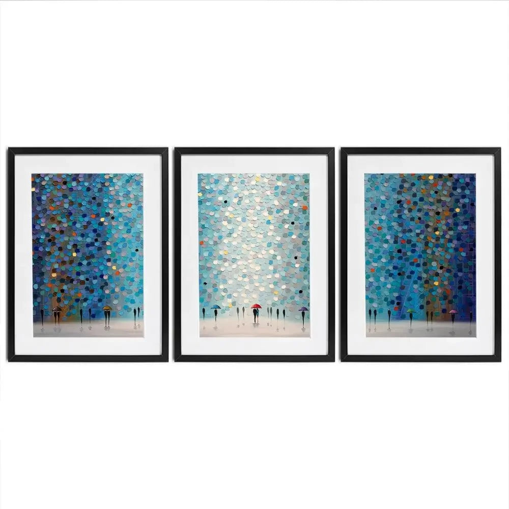 Umbrellas At Night Framed Art Print Trio