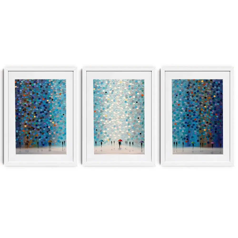 Umbrellas At Night Framed Art Print Trio