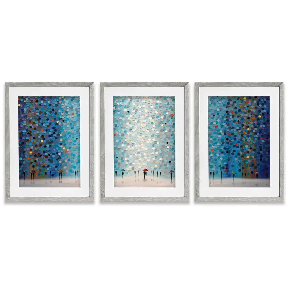 Umbrellas At Night Framed Art Print Trio
