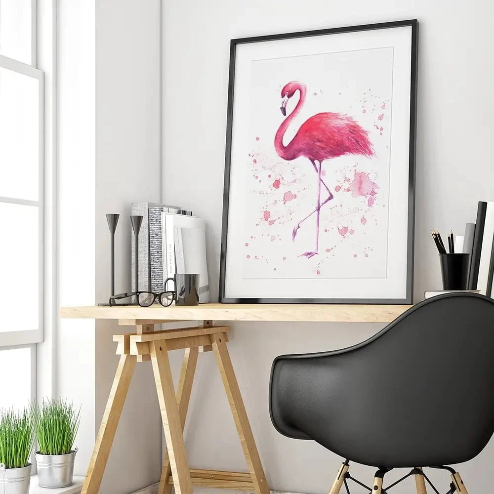 Pink Watercolour Flamingo Framed Art Print