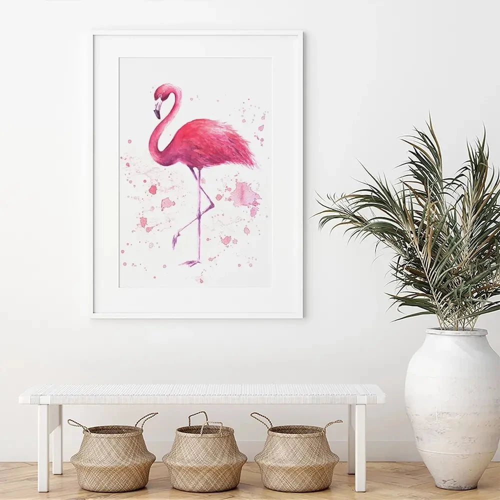 Pink Watercolour Flamingo Framed Art Print