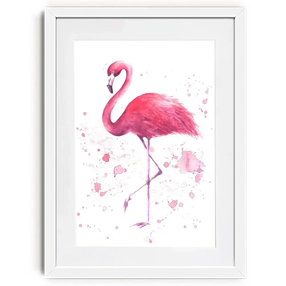 Pink Watercolour Flamingo Framed Art Print