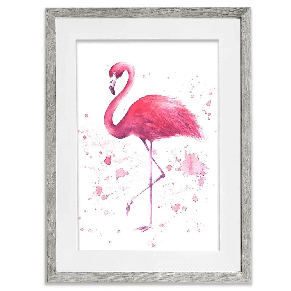 Pink Watercolour Flamingo Framed Art Print