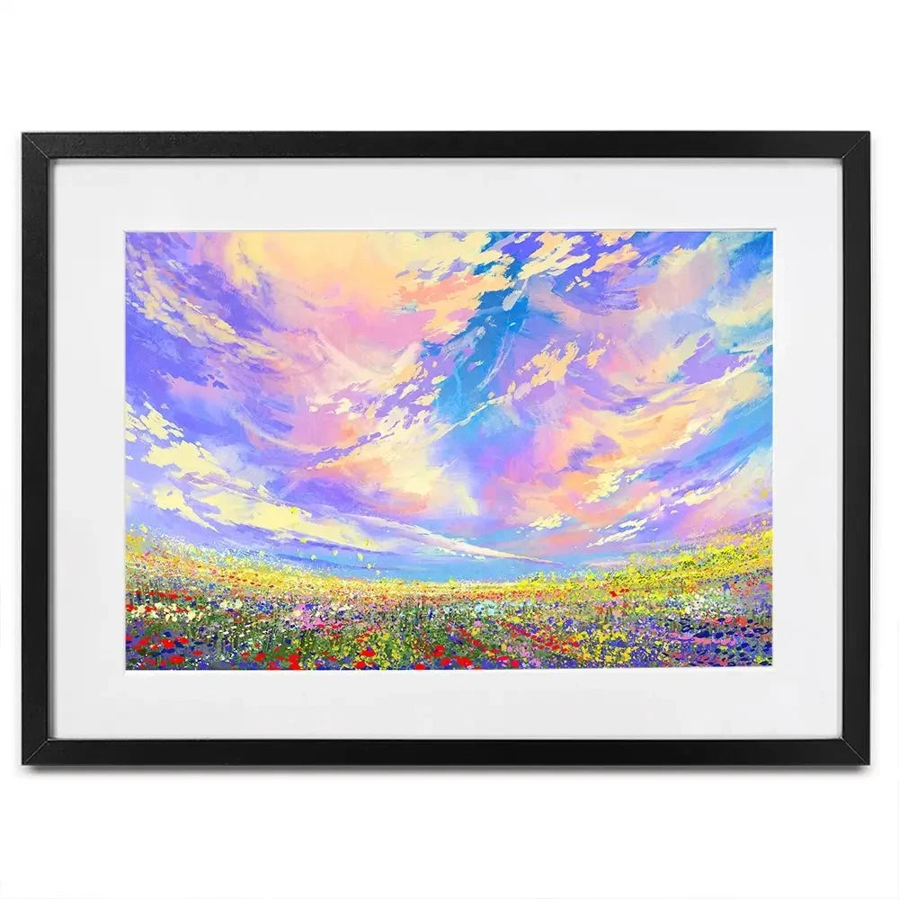 Flowers Under Clouds Framed Art Print