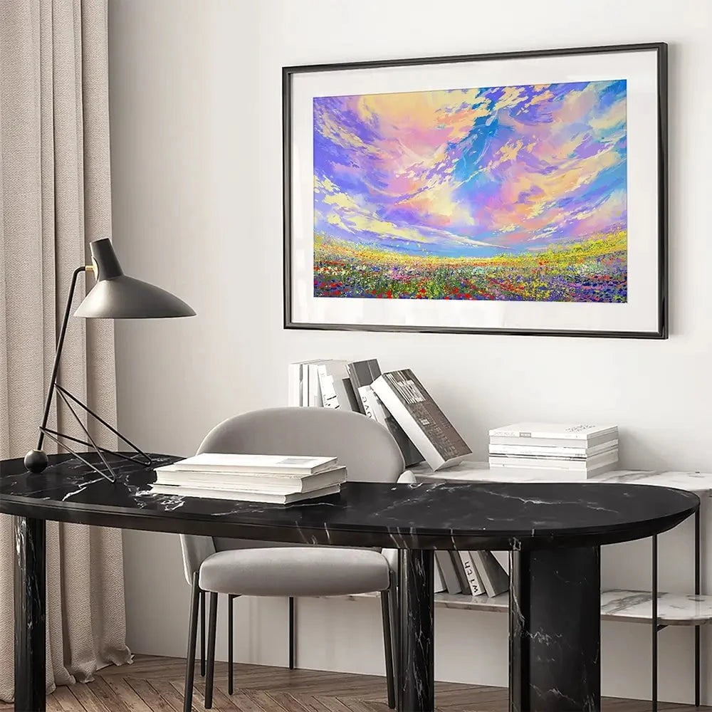 Flowers Under Clouds Framed Art Print