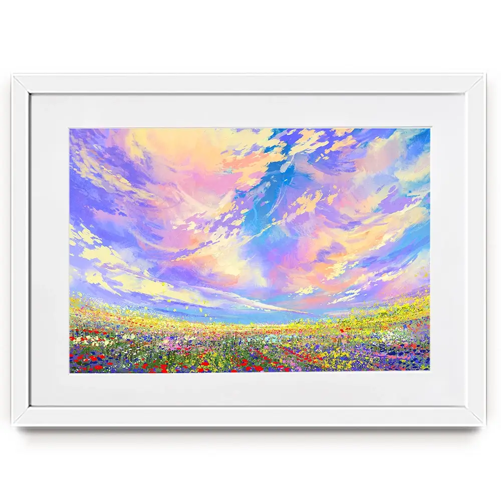 Flowers Under Clouds Framed Art Print