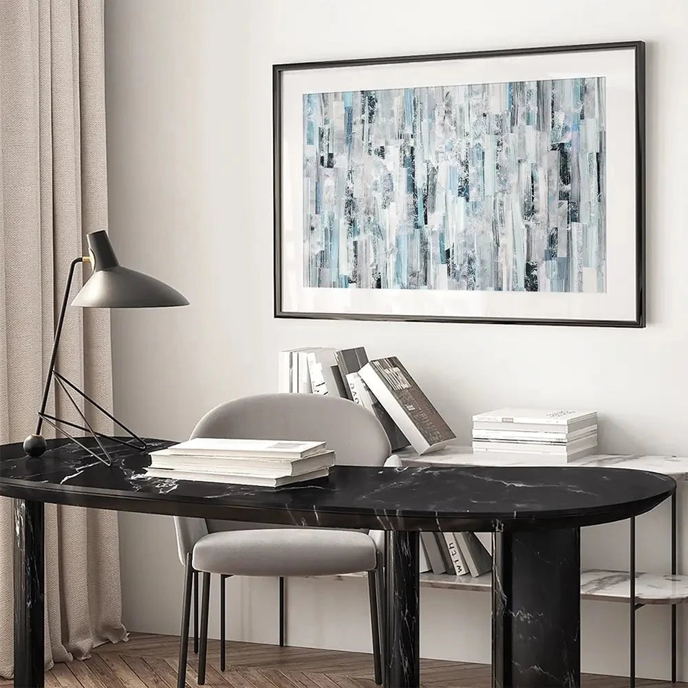 White And Blue Stripes Framed Art Print