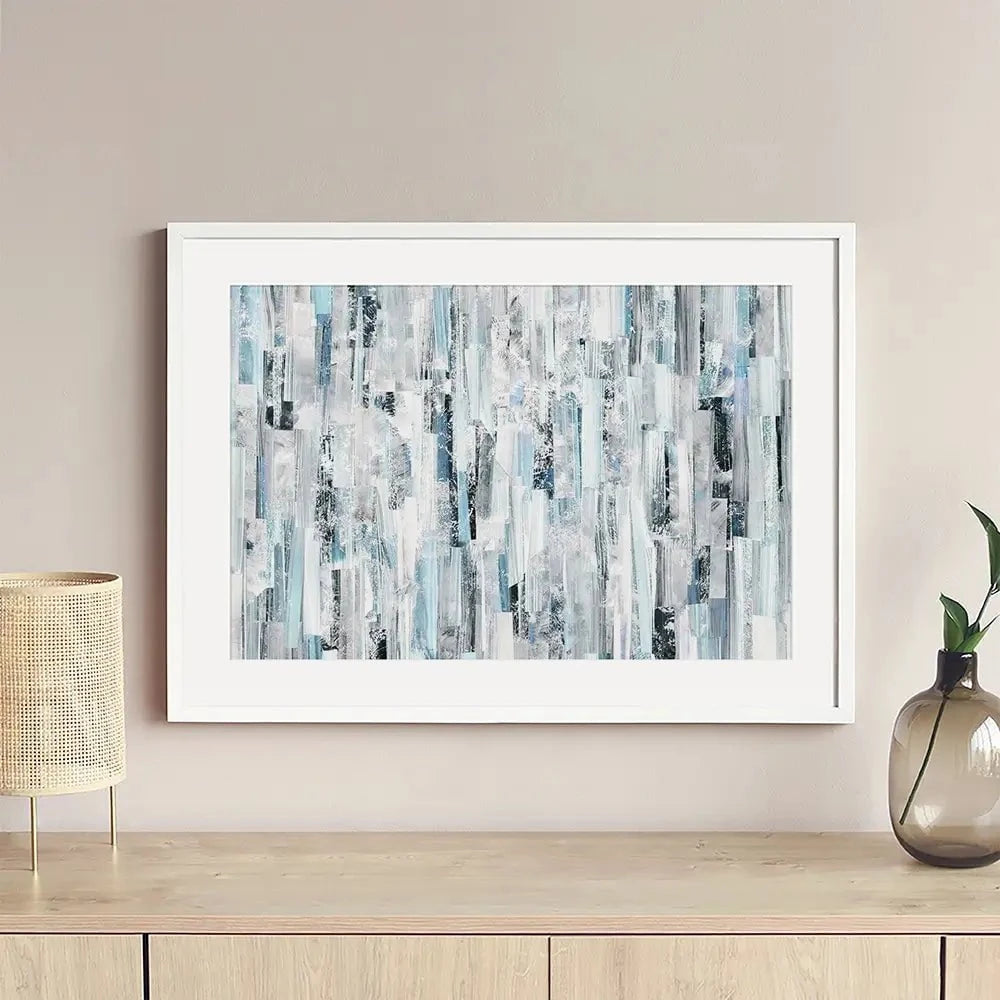 White And Blue Stripes Framed Art Print