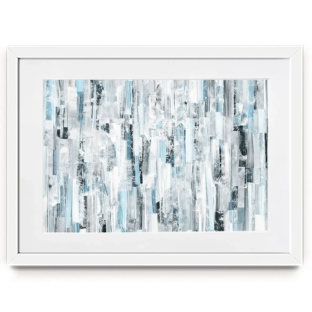 White And Blue Stripes Framed Art Print
