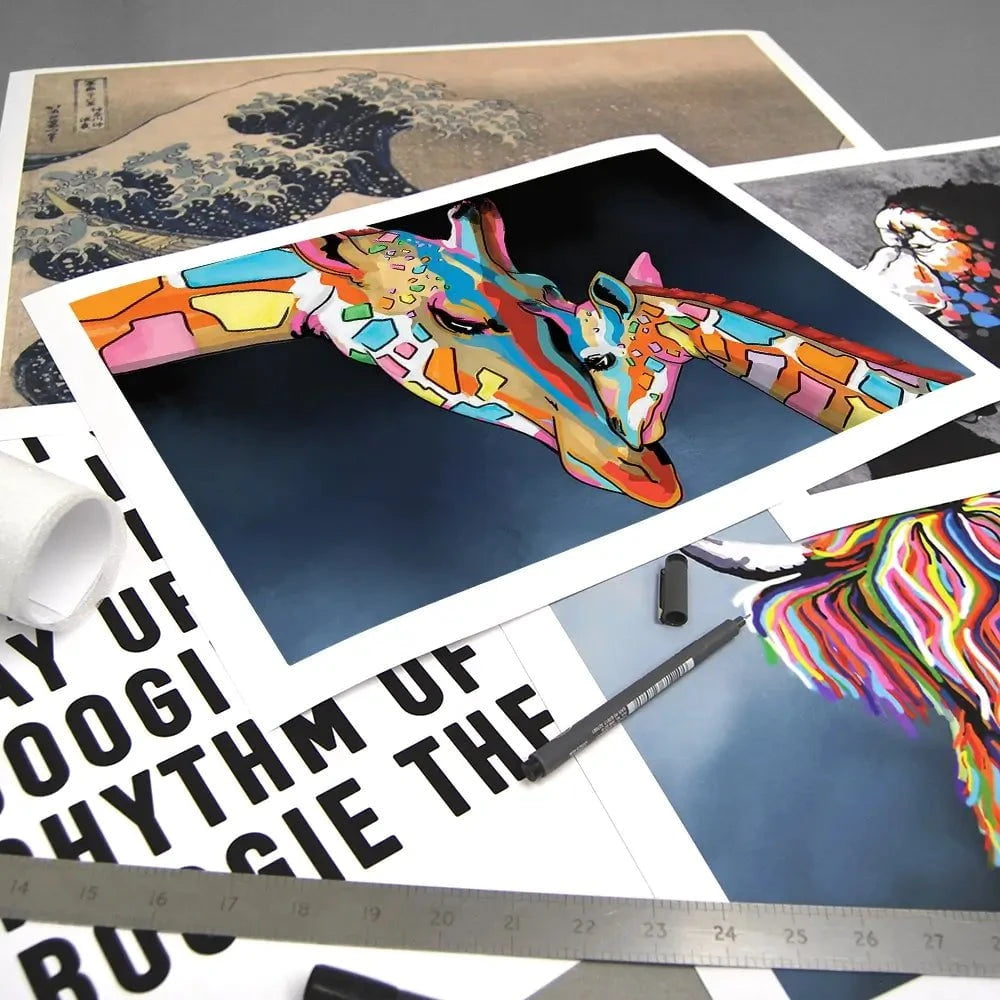 Multicoloured Giraffe And Calf Art Print