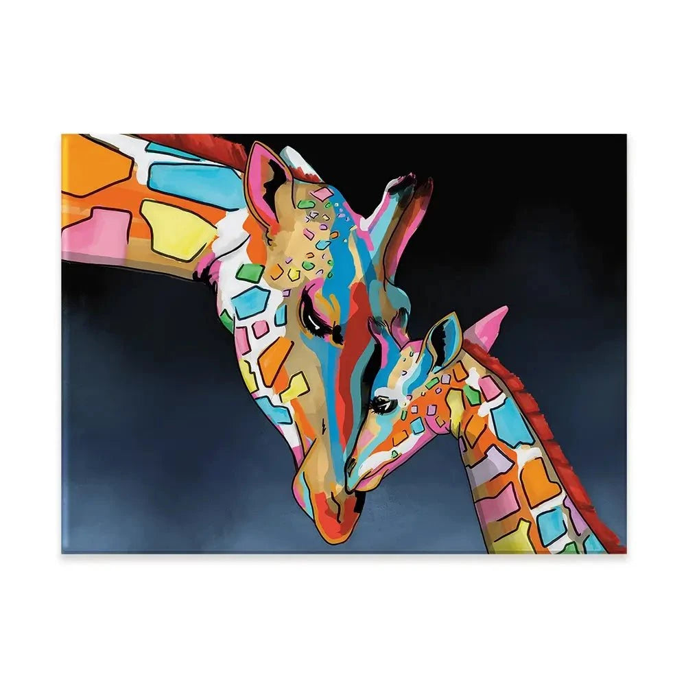 Multicoloured Giraffe and Calf Canvas Print