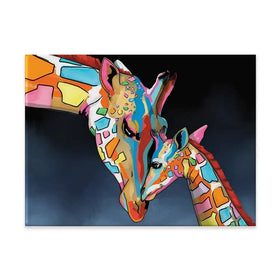 Multicoloured Giraffe and Calf Canvas Print