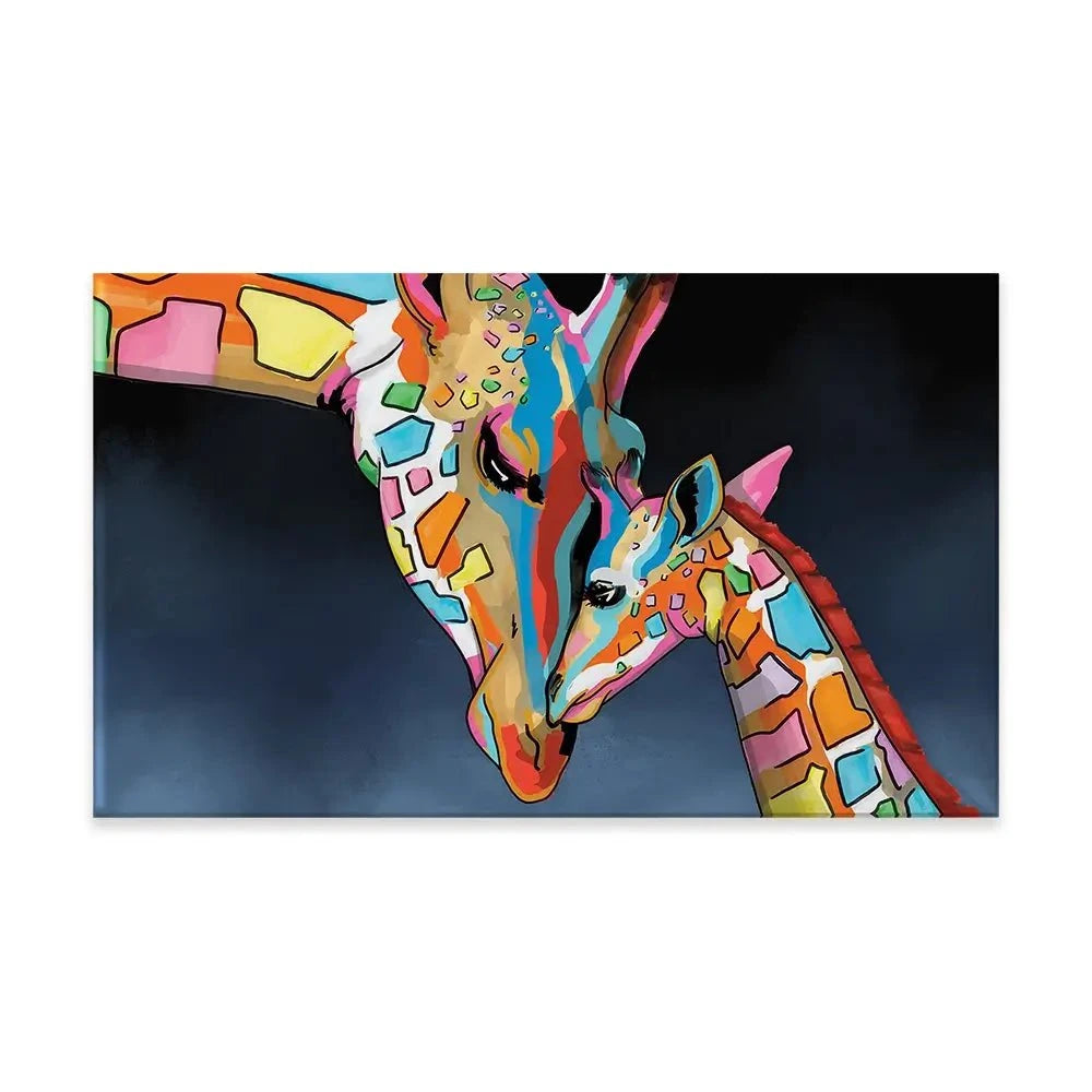 Multicoloured Giraffe and Calf Canvas Print