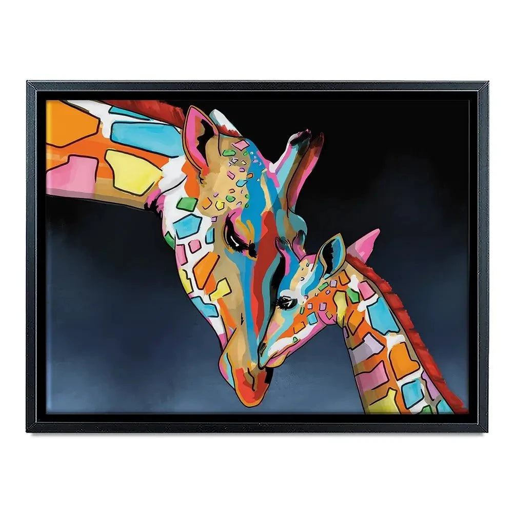 Multicoloured Giraffe and Calf Canvas Print