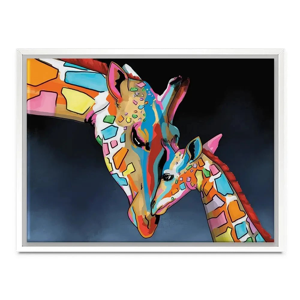 Multicoloured Giraffe and Calf Canvas Print