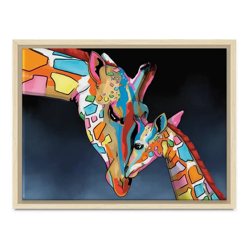 Multicoloured Giraffe and Calf Canvas Print
