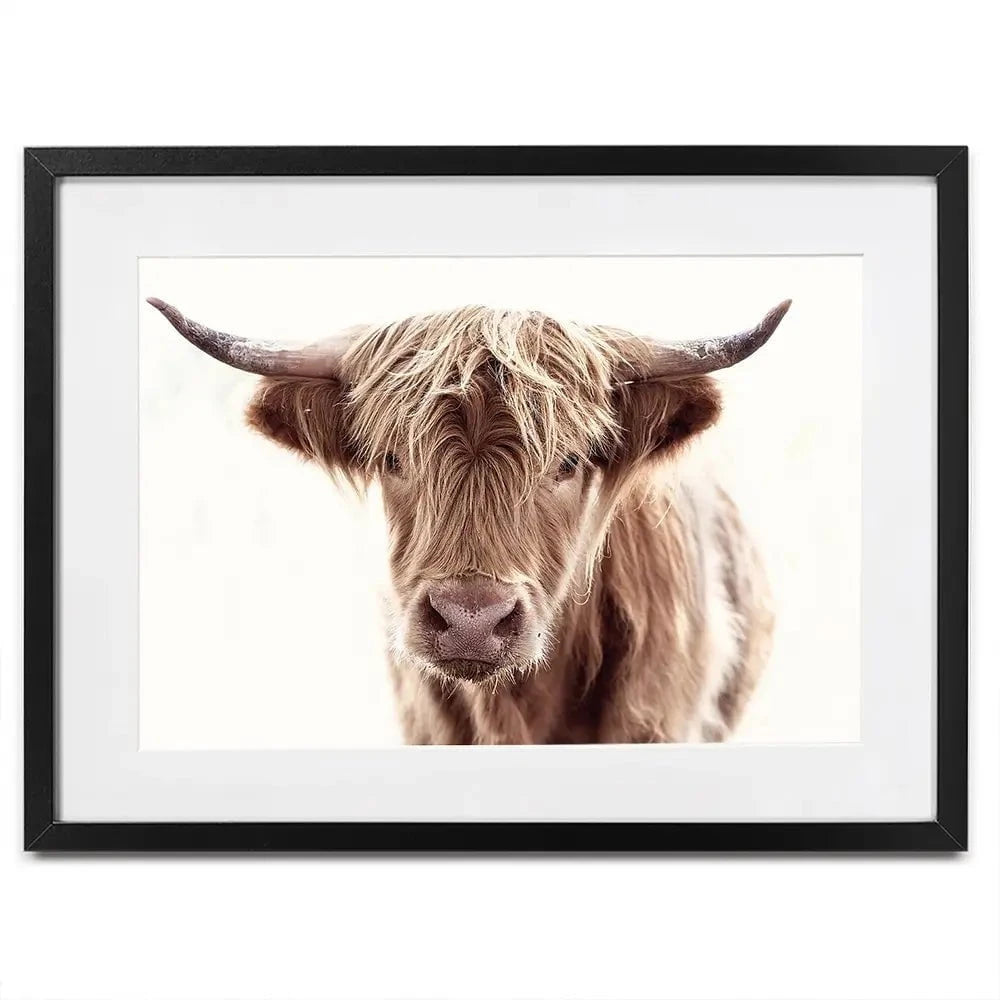 Soft Brown Highland Cow Framed Art Print