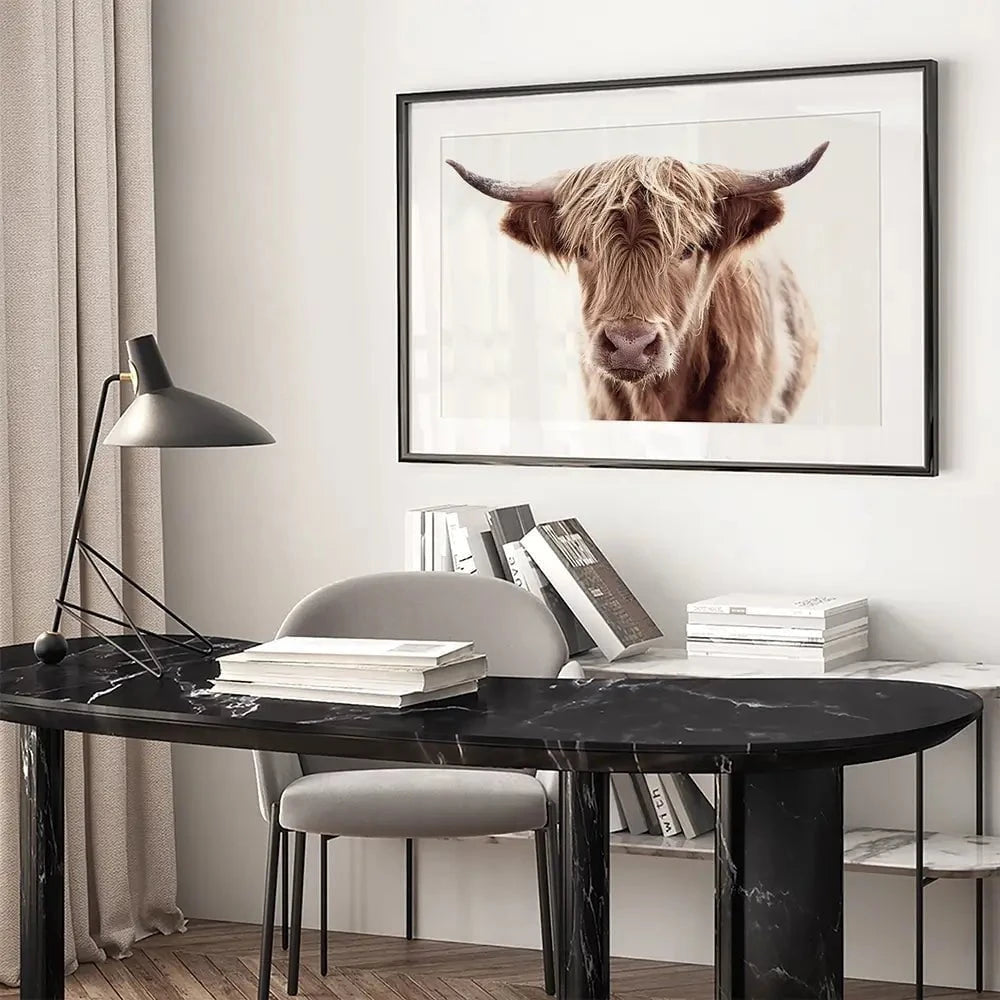Soft Brown Highland Cow Framed Art Print