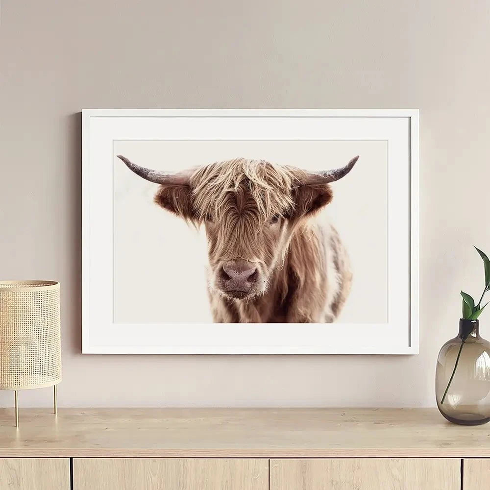 Soft Brown Highland Cow Framed Art Print