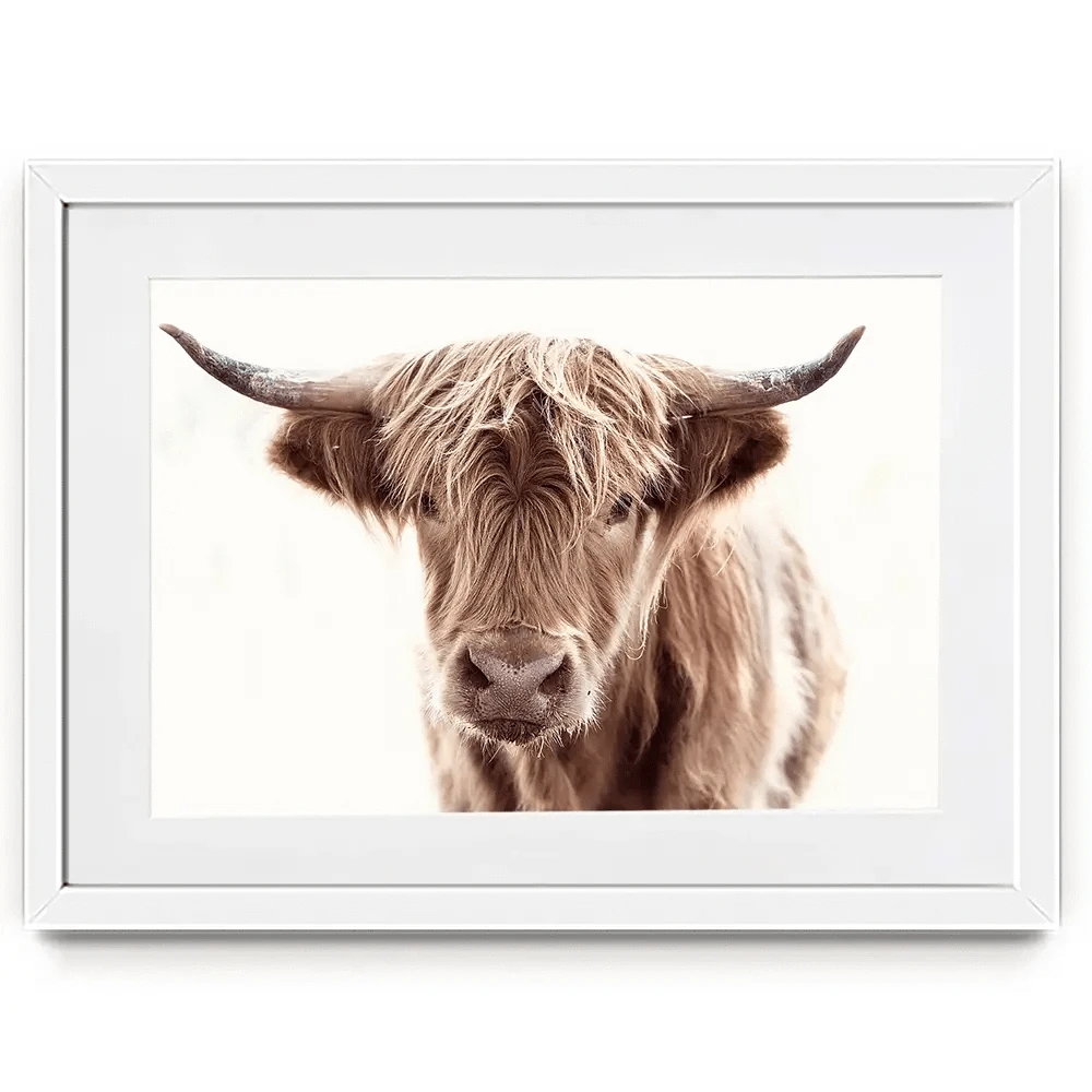 Soft Brown Highland Cow Framed Art Print