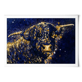 Highland Cow Navy Splash Art Print