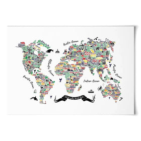 Cities World Map Art Print