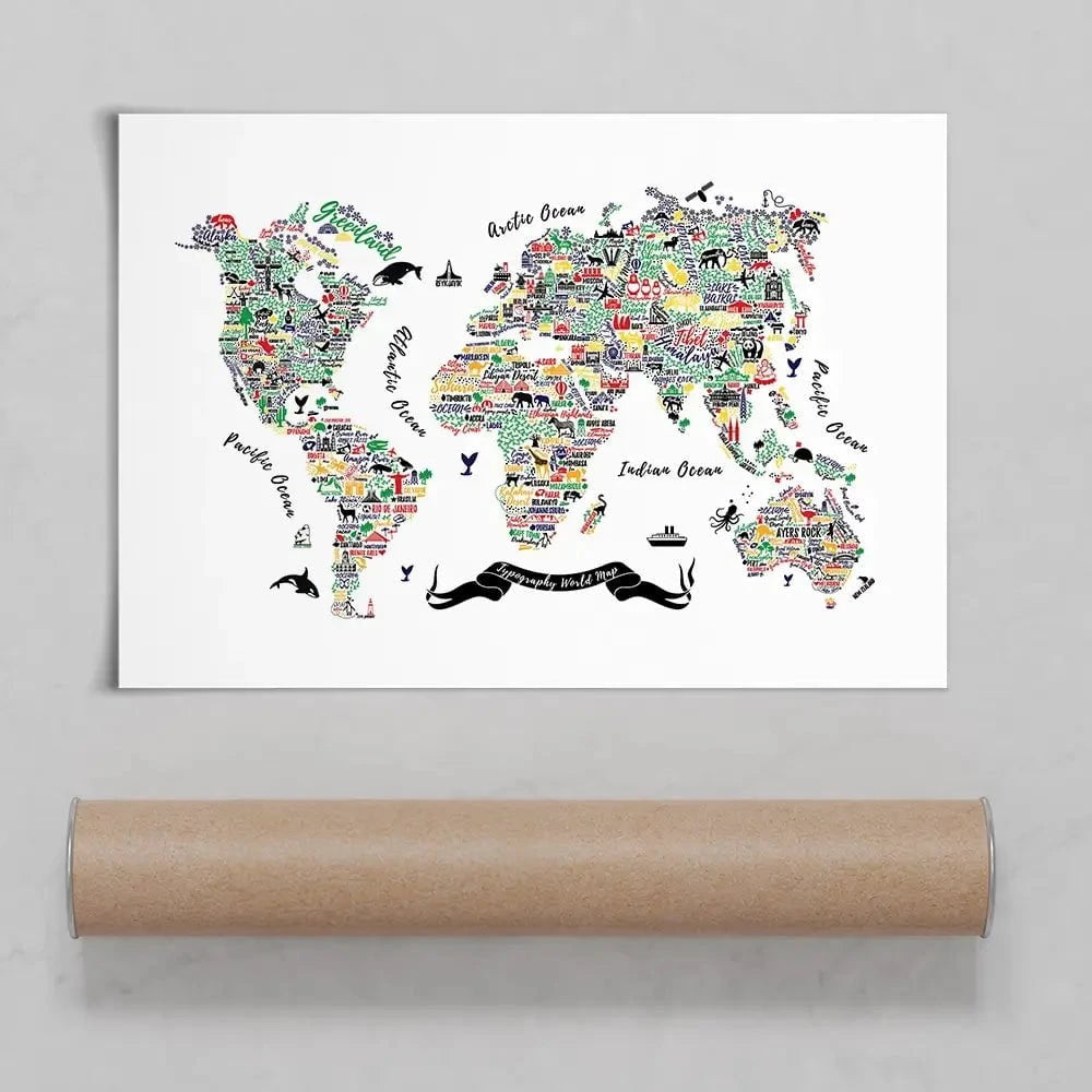 Cities World Map Art Print