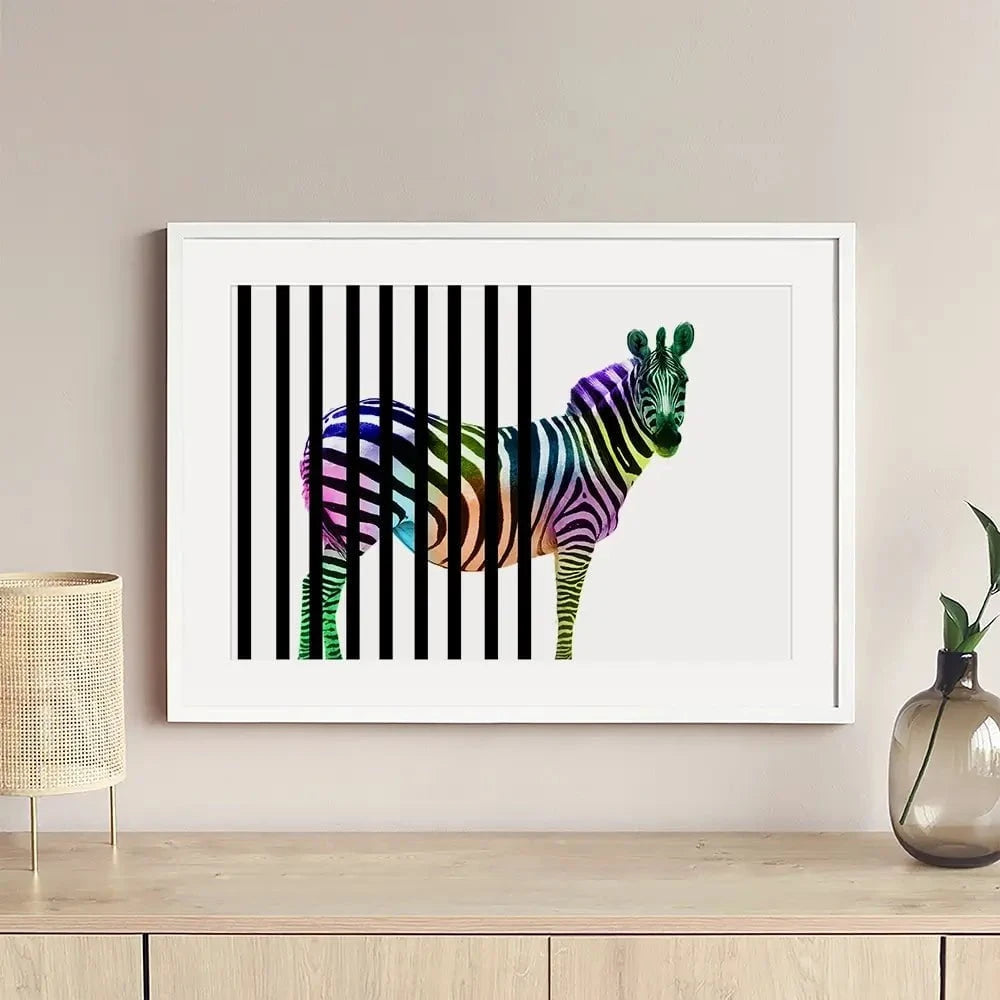 Zebra Behind Bars Framed Art Print