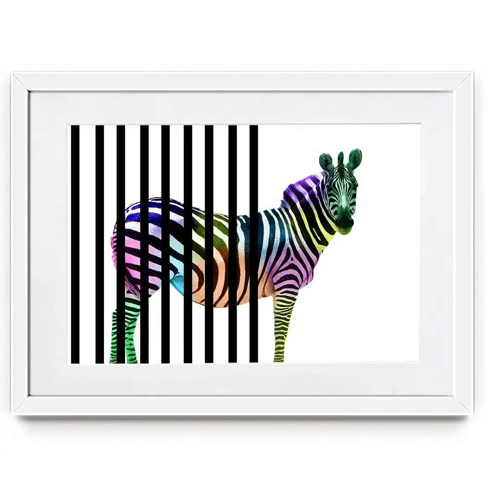 Zebra Behind Bars Framed Art Print