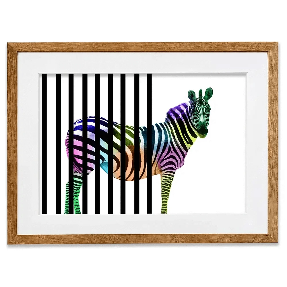 Zebra Behind Bars Framed Art Print