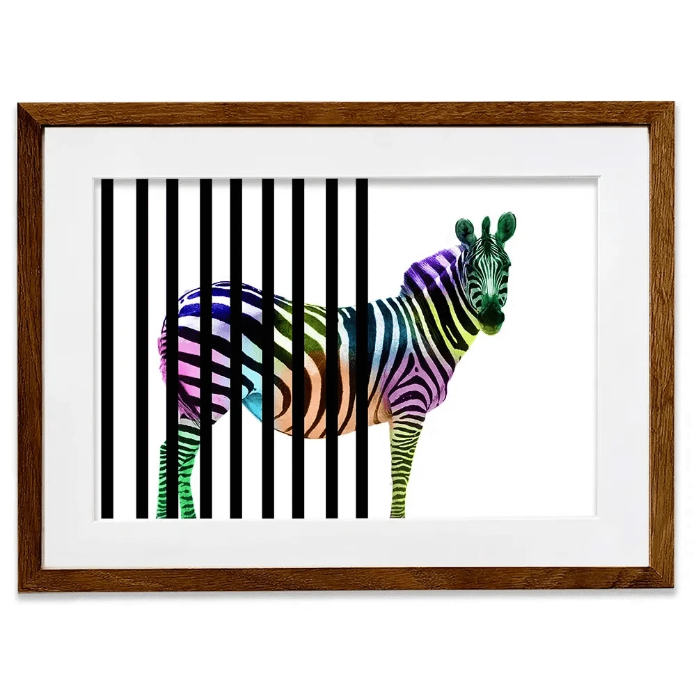 Zebra Behind Bars Framed Art Print