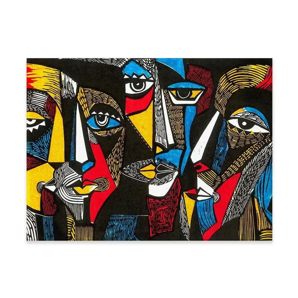 Linocut Faces Canvas Print