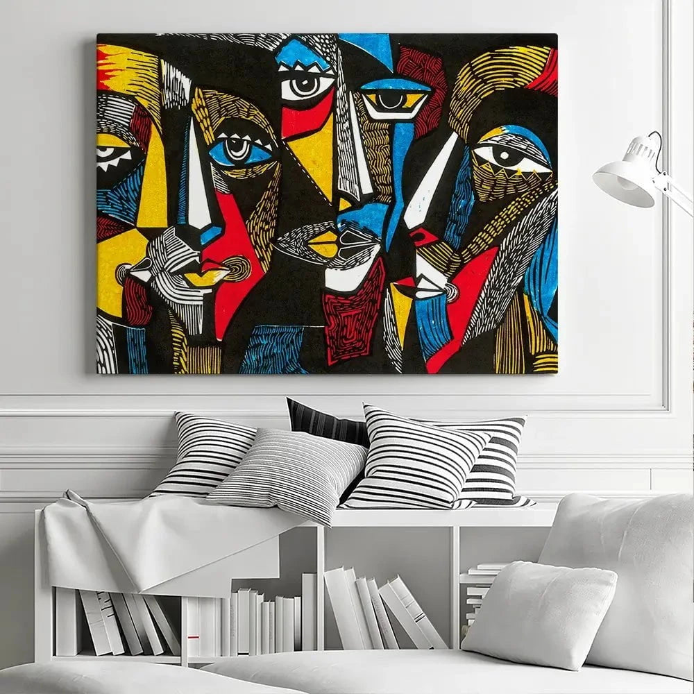 Linocut Faces Canvas Print