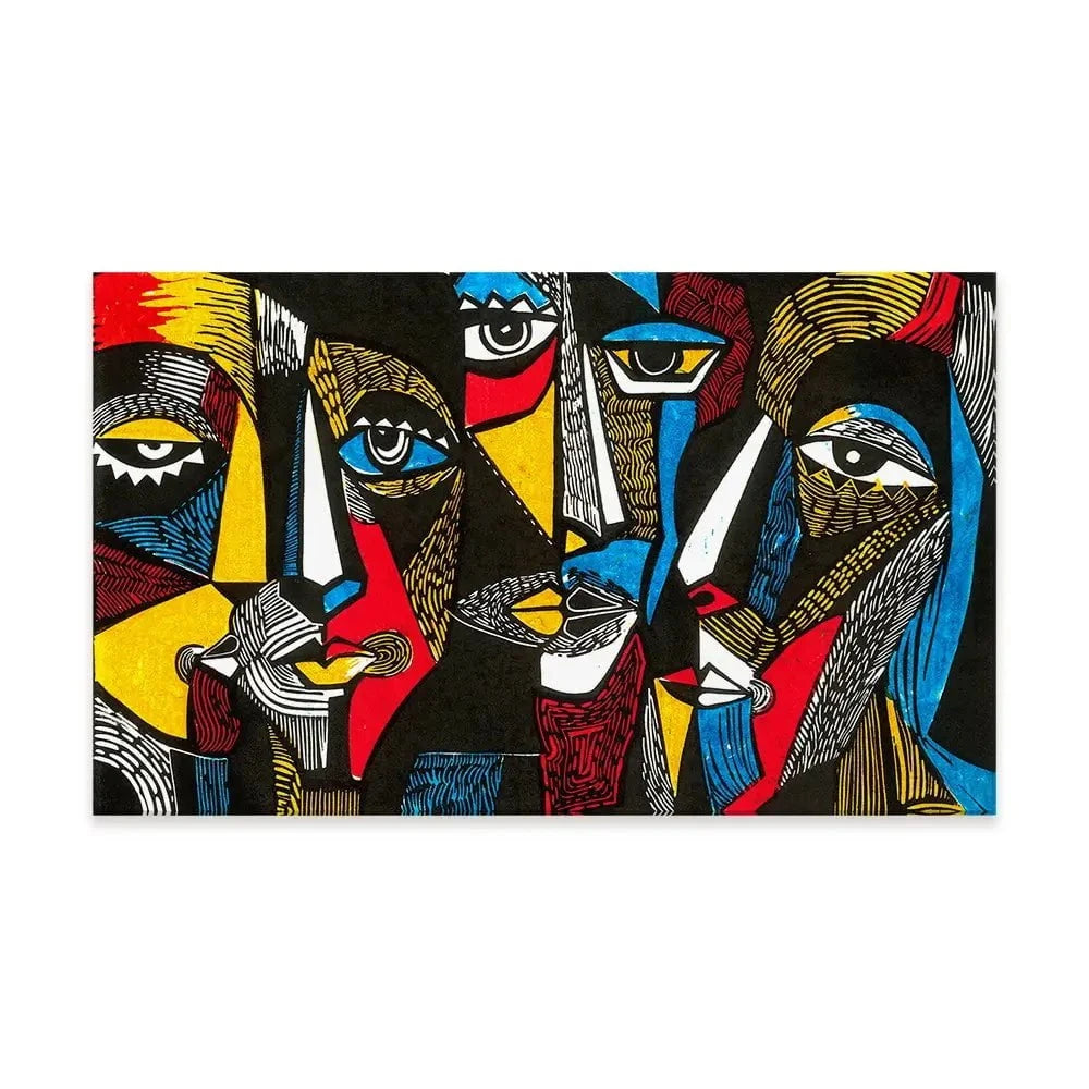 Linocut Faces Canvas Print